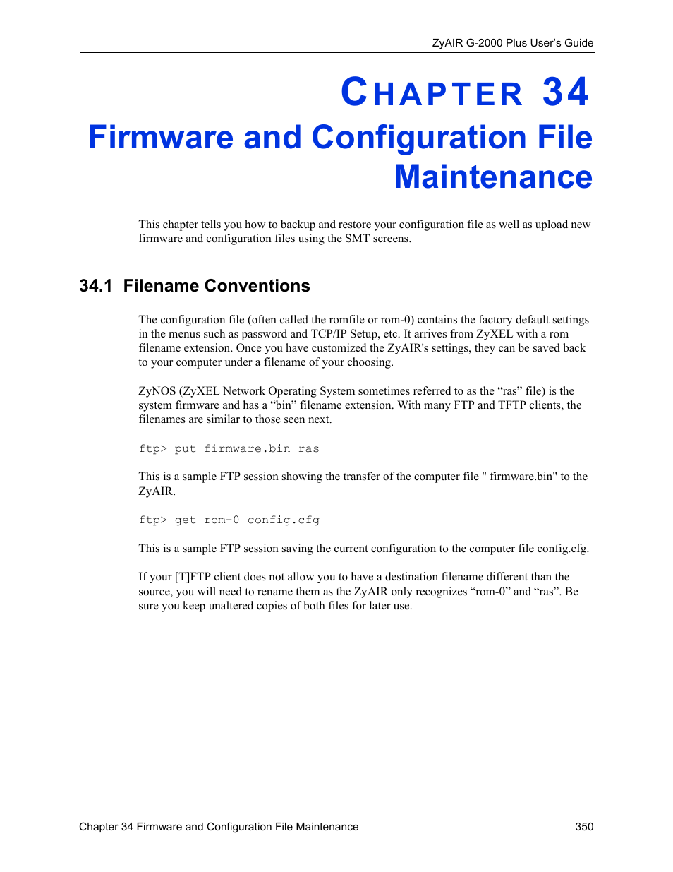 Firmware and configuration file maintenance, 1 filename conventions | ZyXEL Communications G-2000 Plus User Manual | Page 351 / 430