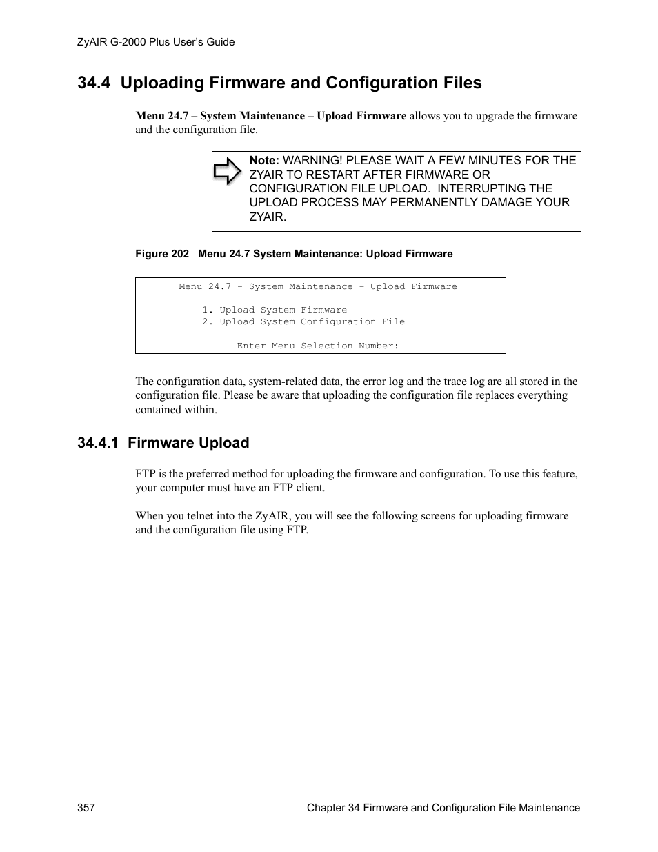 4 uploading firmware and configuration files, 1 firmware upload | ZyXEL Communications G-2000 Plus User Manual | Page 358 / 430