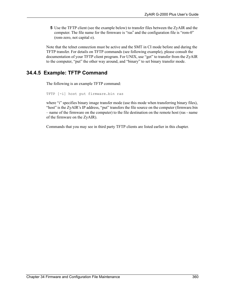 5 example: tftp command | ZyXEL Communications G-2000 Plus User Manual | Page 361 / 430