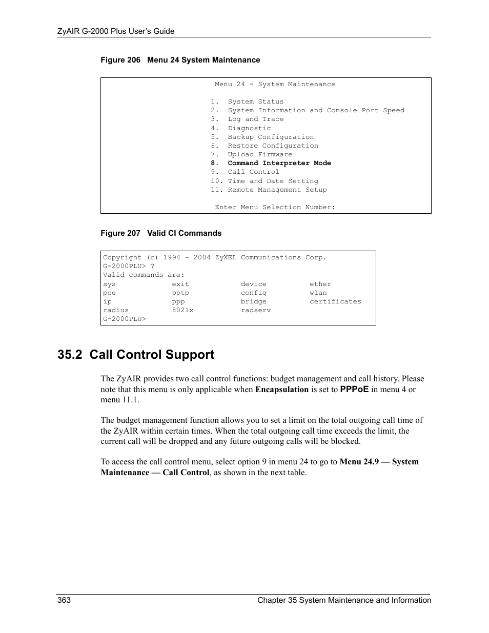 2 call control support | ZyXEL Communications G-2000 Plus User Manual | Page 364 / 430