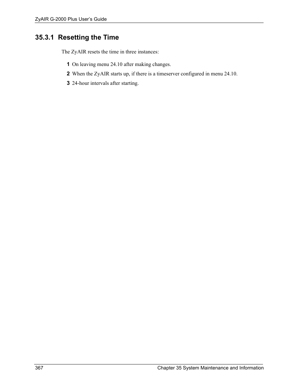 1 resetting the time | ZyXEL Communications G-2000 Plus User Manual | Page 368 / 430