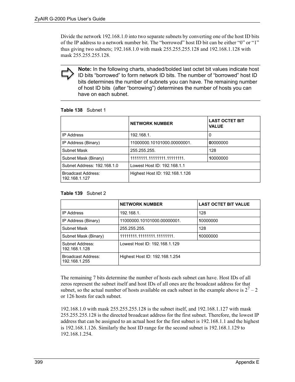 Table 138 subnet 1 table 139 subnet 2 | ZyXEL Communications G-2000 Plus User Manual | Page 400 / 430