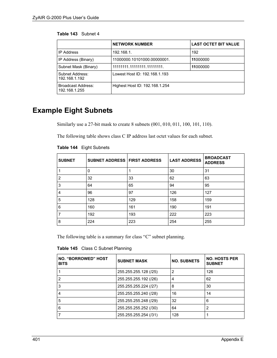 Example eight subnets | ZyXEL Communications G-2000 Plus User Manual | Page 402 / 430