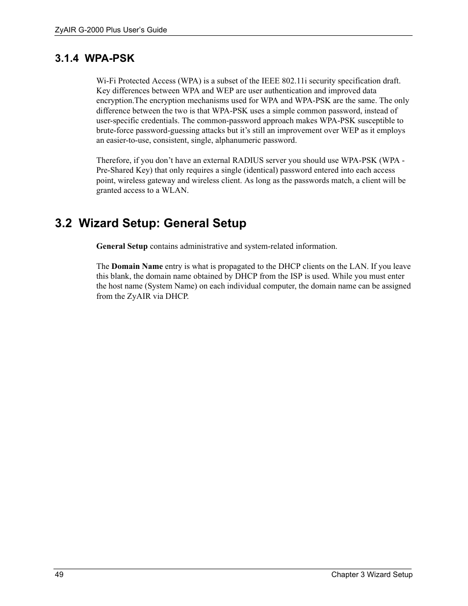4 wpa-psk, 2 wizard setup: general setup | ZyXEL Communications G-2000 Plus User Manual | Page 50 / 430