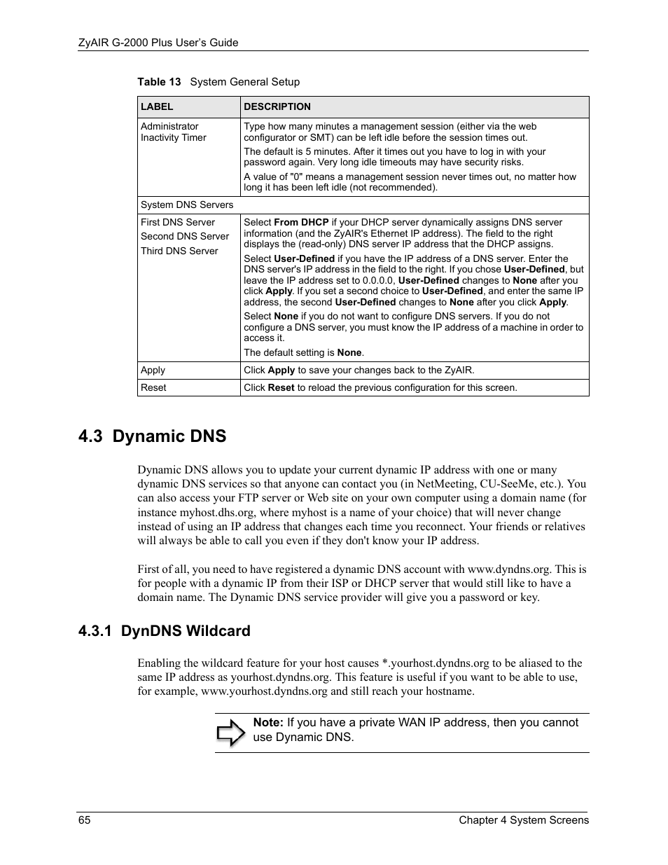 3 dynamic dns, 1 dyndns wildcard | ZyXEL Communications G-2000 Plus User Manual | Page 66 / 430