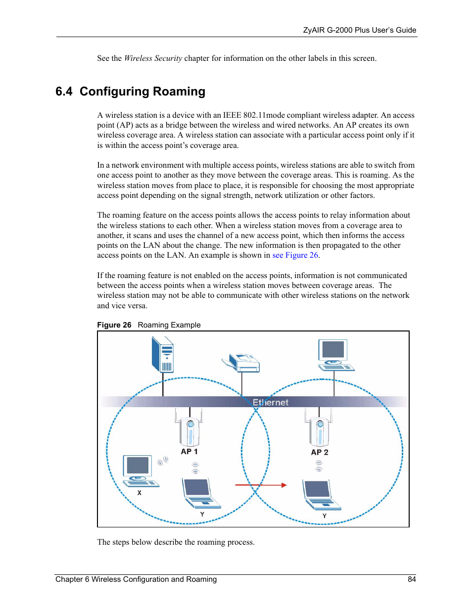4 configuring roaming, Figure 26 roaming example | ZyXEL Communications G-2000 Plus User Manual | Page 85 / 430