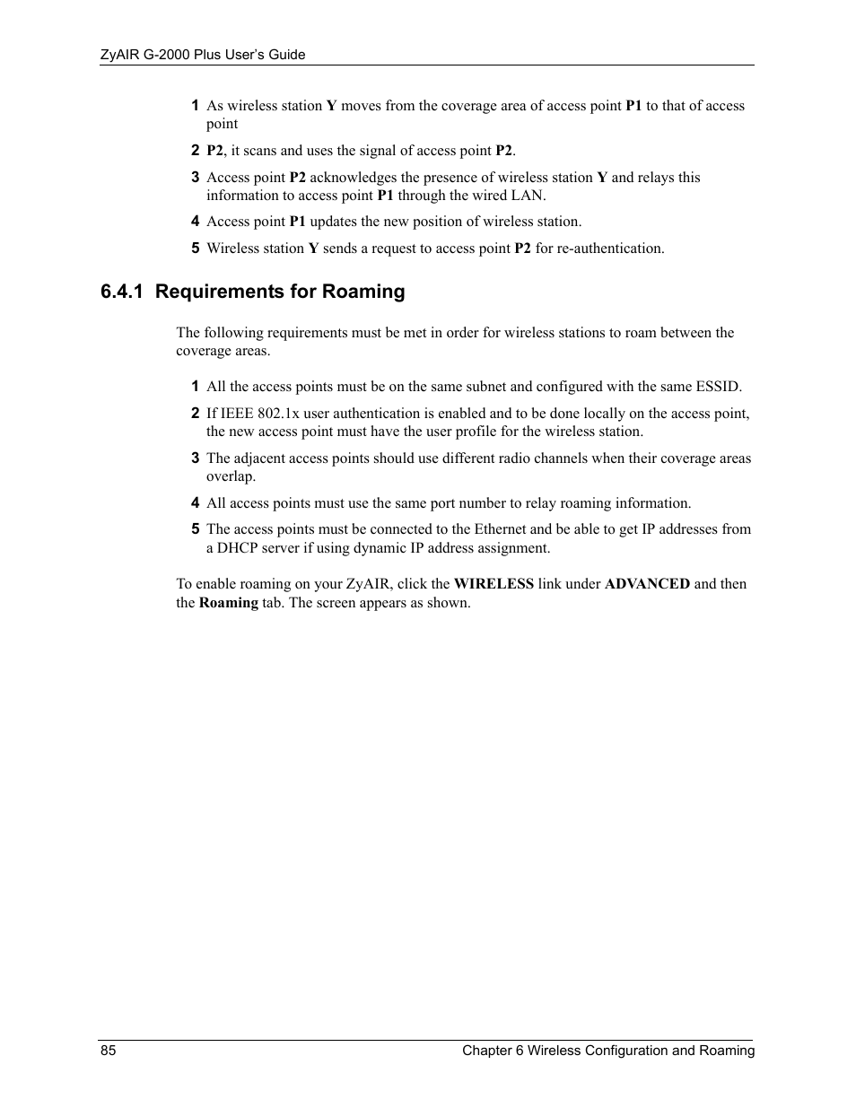 1 requirements for roaming | ZyXEL Communications G-2000 Plus User Manual | Page 86 / 430