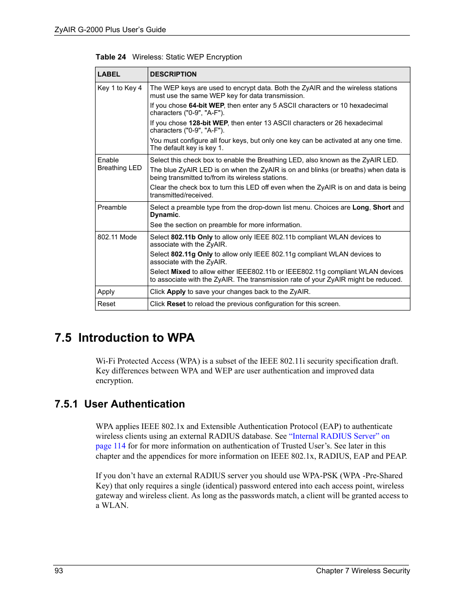 5 introduction to wpa, 1 user authentication | ZyXEL Communications G-2000 Plus User Manual | Page 94 / 430