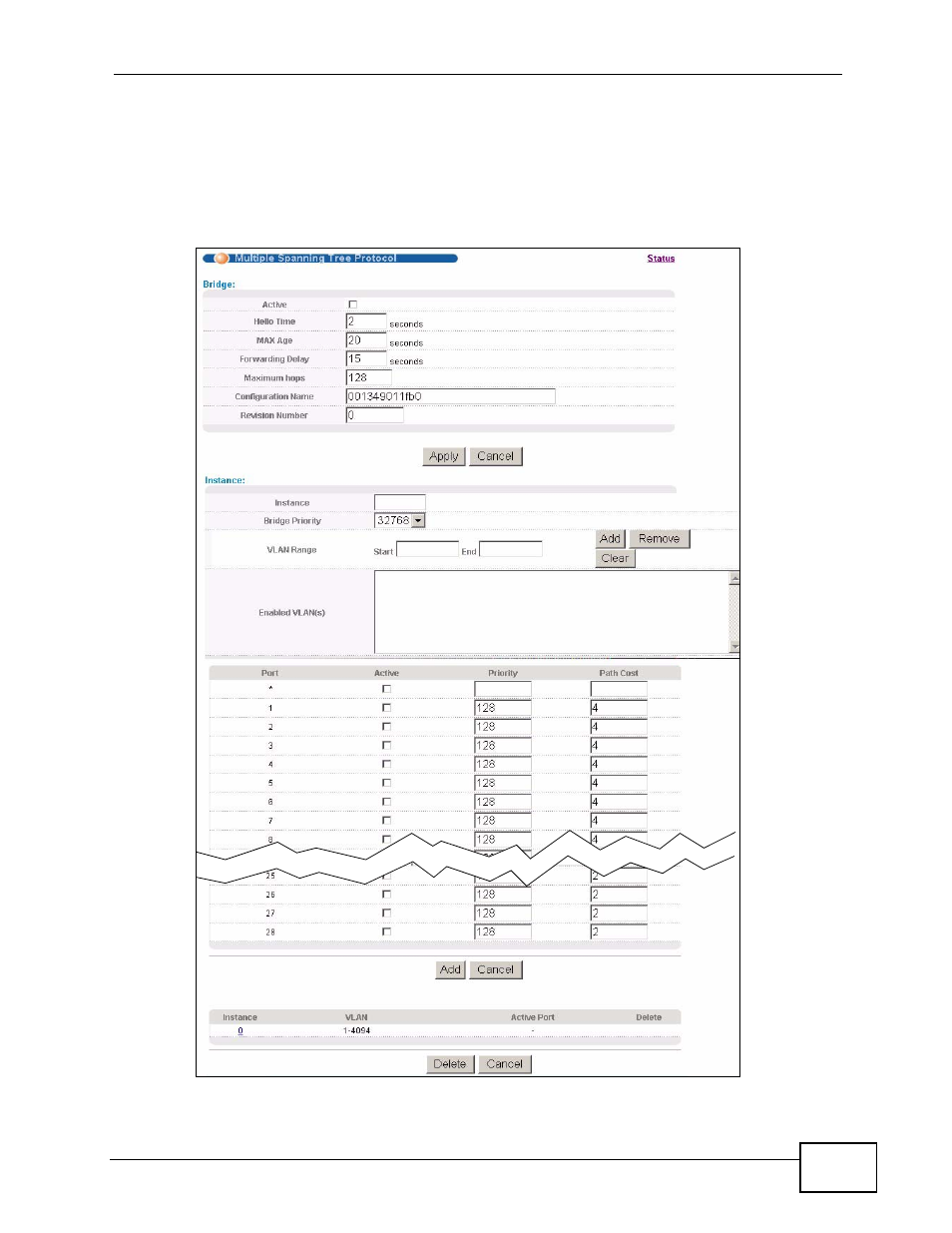 8 configure multiple spanning tree protocol | ZyXEL Communications XGS-4526 User Manual | Page 141 / 442