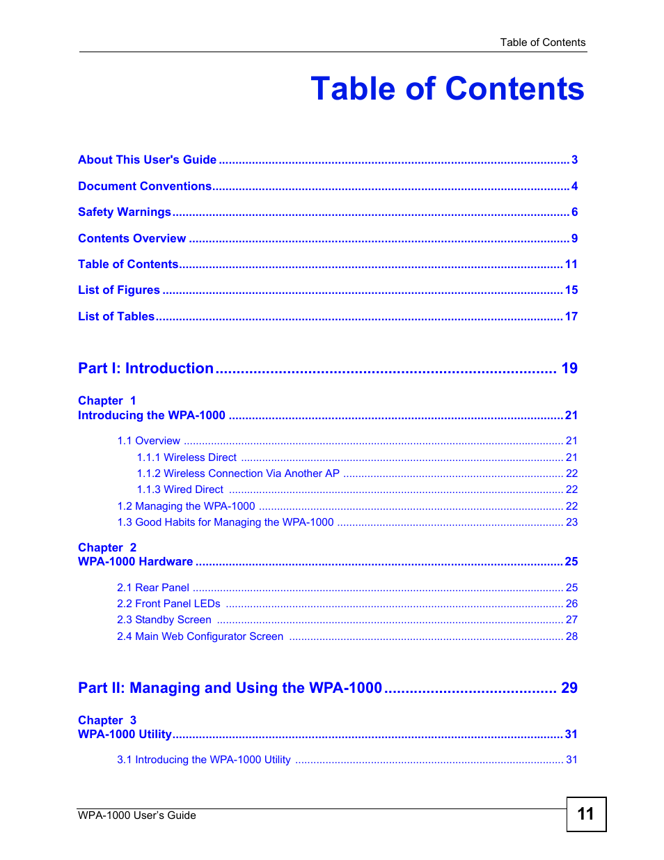 ZyXEL Communications WPA-1000 User Manual | Page 11 / 160