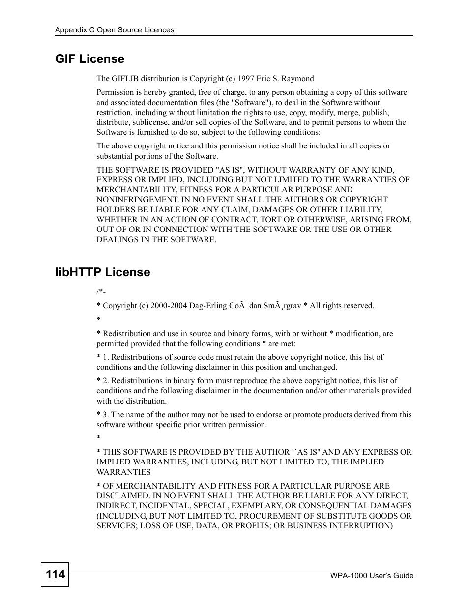 114 gif license | ZyXEL Communications WPA-1000 User Manual | Page 114 / 160