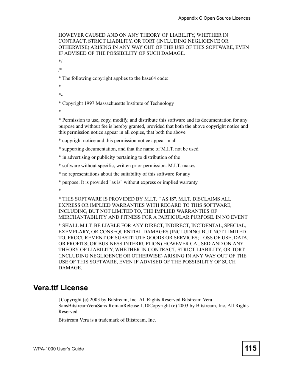 Vera.ttf license | ZyXEL Communications WPA-1000 User Manual | Page 115 / 160