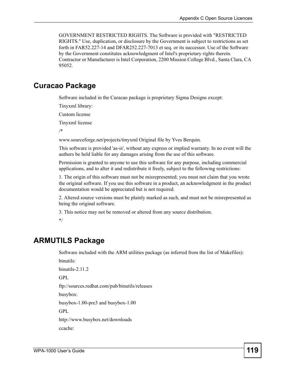 Curacao package, Armutils package | ZyXEL Communications WPA-1000 User Manual | Page 119 / 160