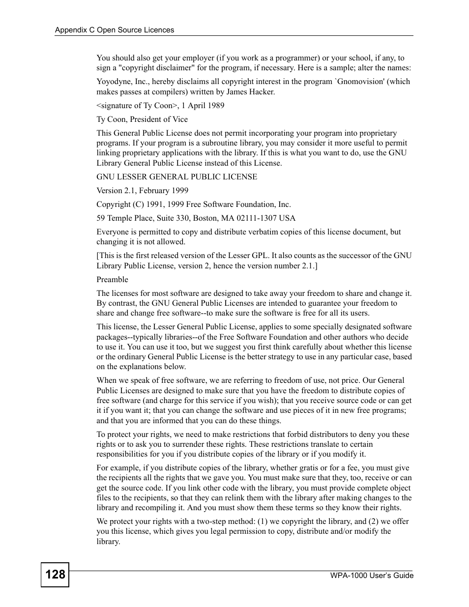 ZyXEL Communications WPA-1000 User Manual | Page 128 / 160