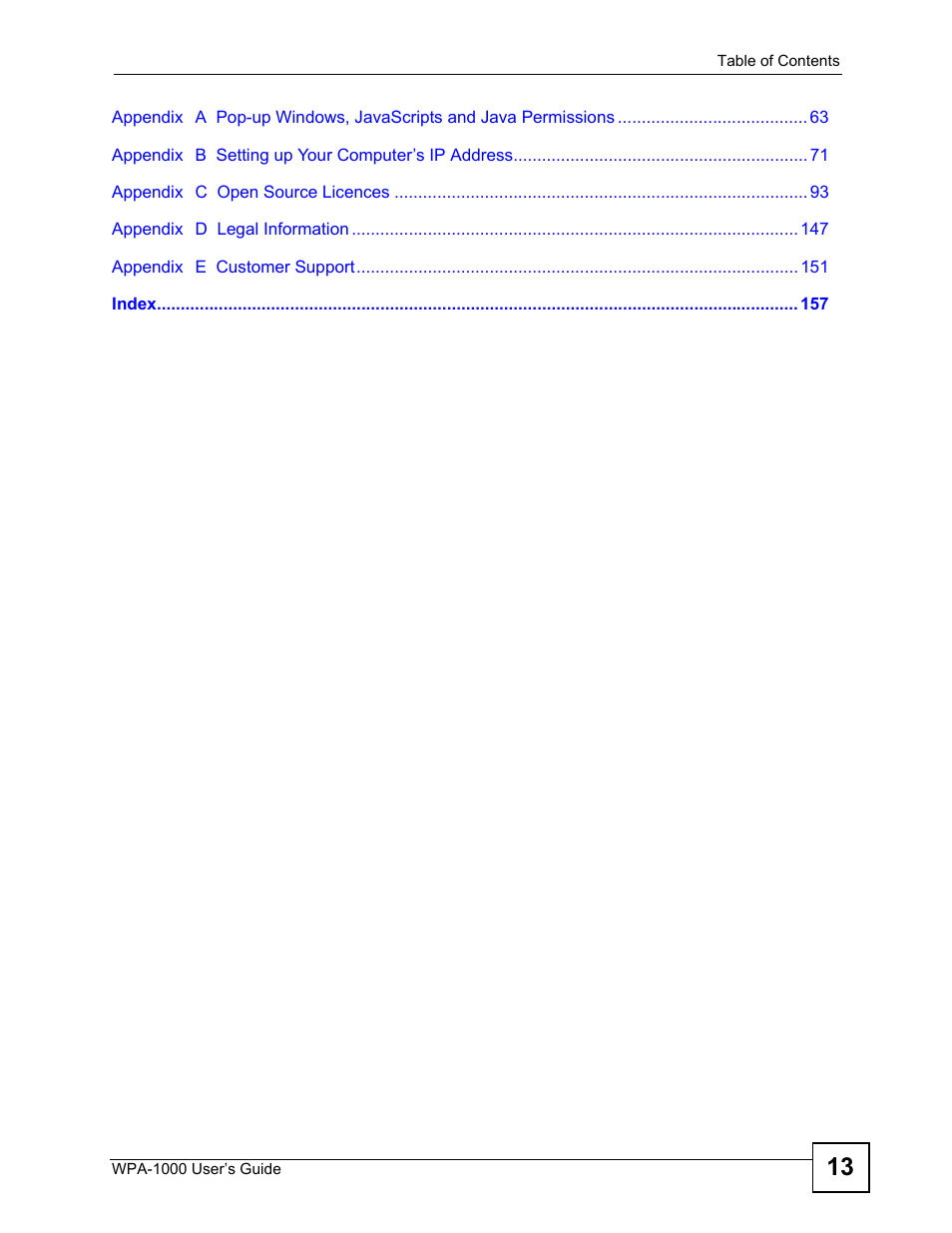 ZyXEL Communications WPA-1000 User Manual | Page 13 / 160