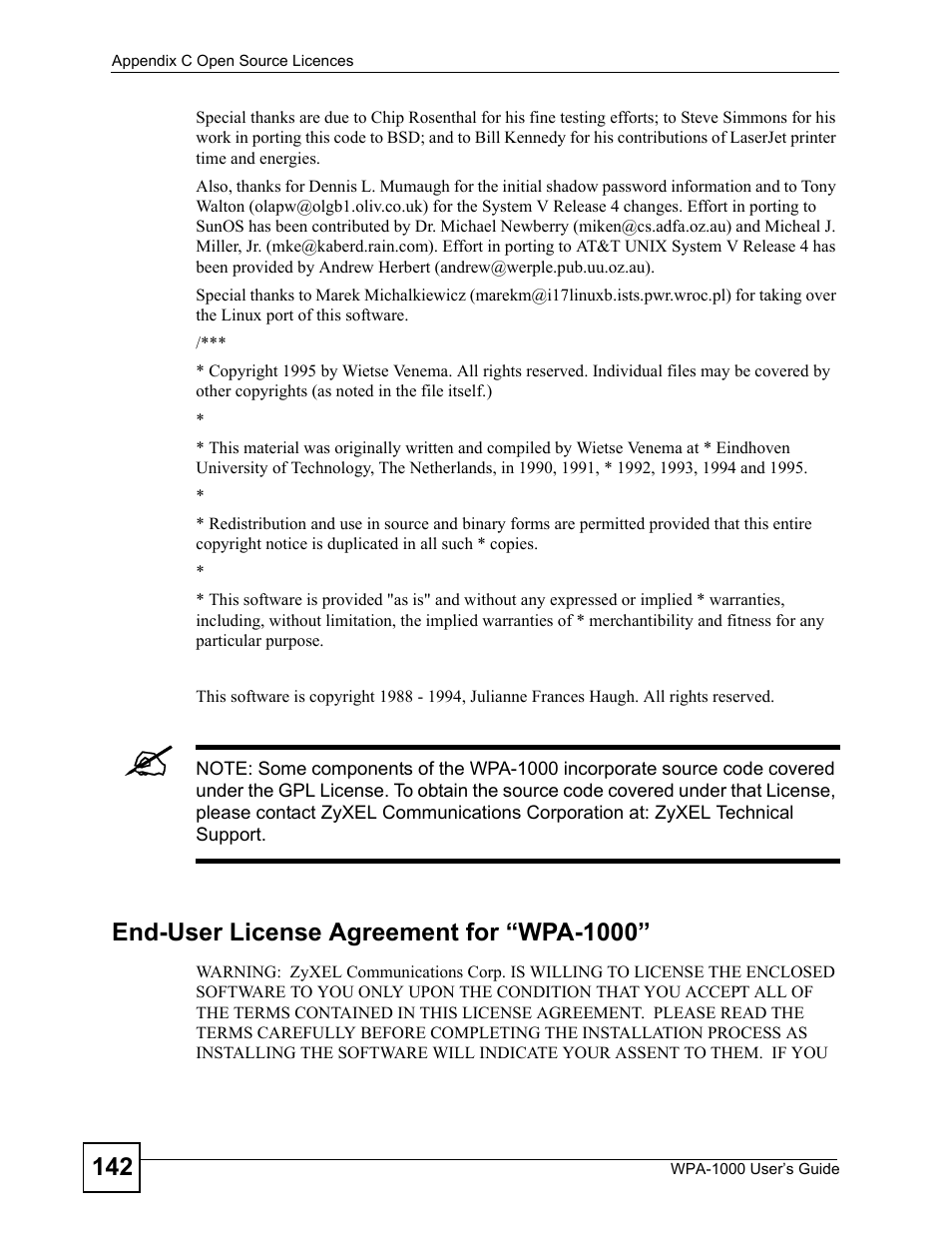 ZyXEL Communications WPA-1000 User Manual | Page 142 / 160