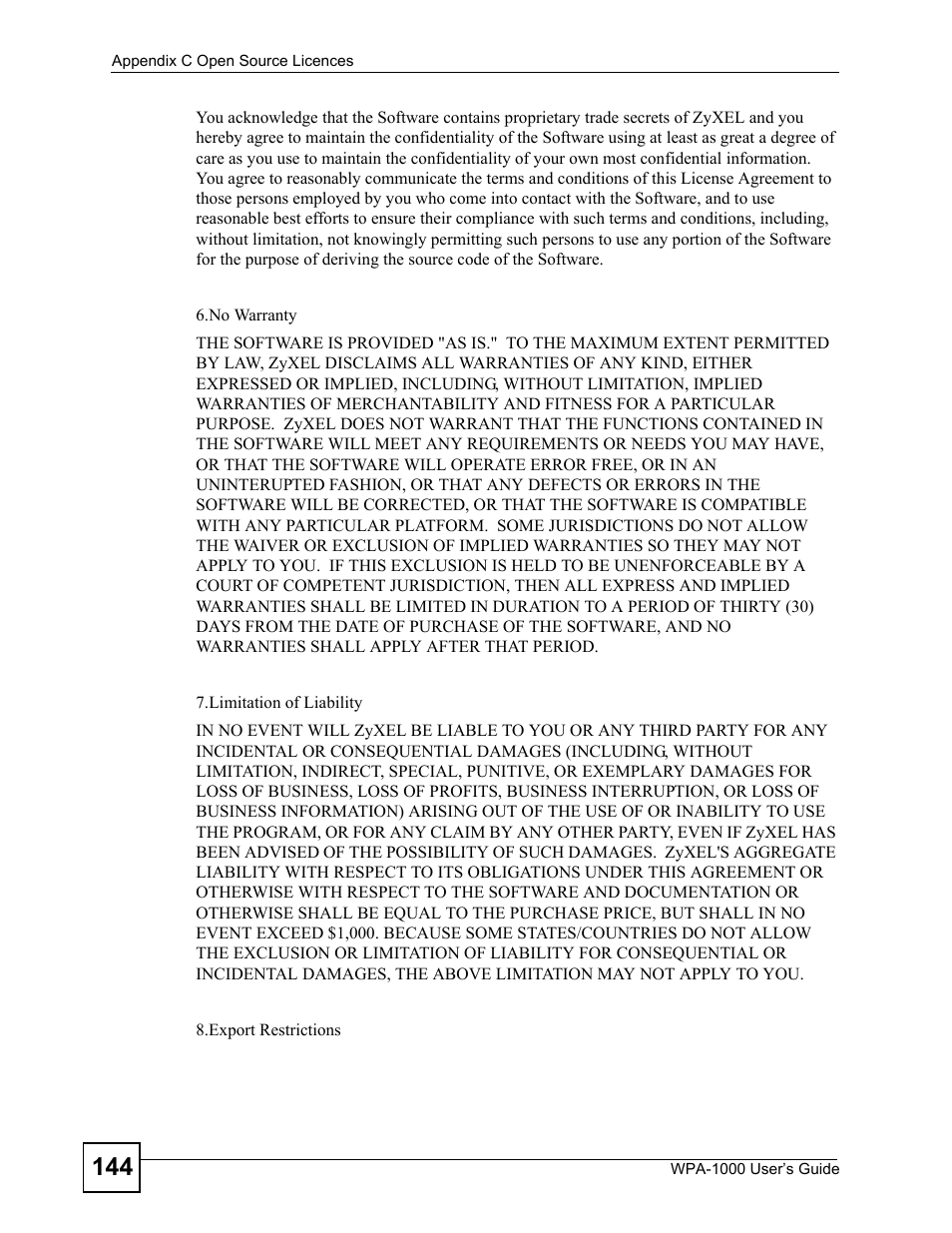 ZyXEL Communications WPA-1000 User Manual | Page 144 / 160