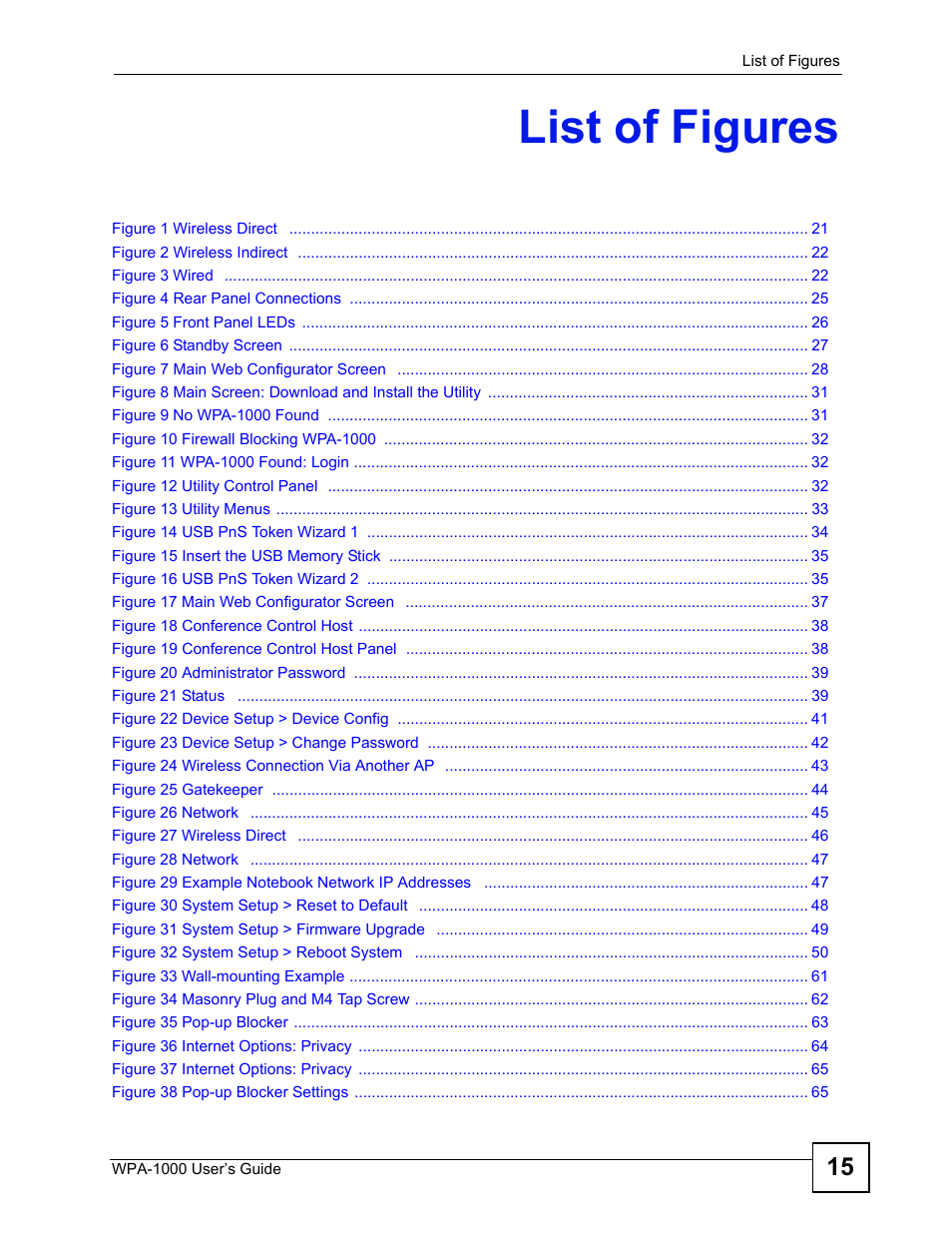 List of figures | ZyXEL Communications WPA-1000 User Manual | Page 15 / 160