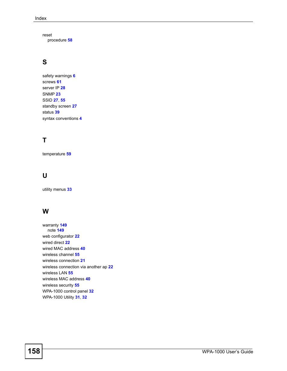 ZyXEL Communications WPA-1000 User Manual | Page 158 / 160