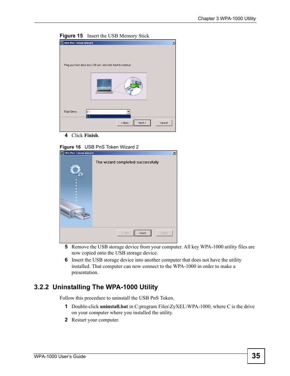 2 uninstalling the wpa-1000 utility | ZyXEL Communications WPA-1000 User Manual | Page 35 / 160