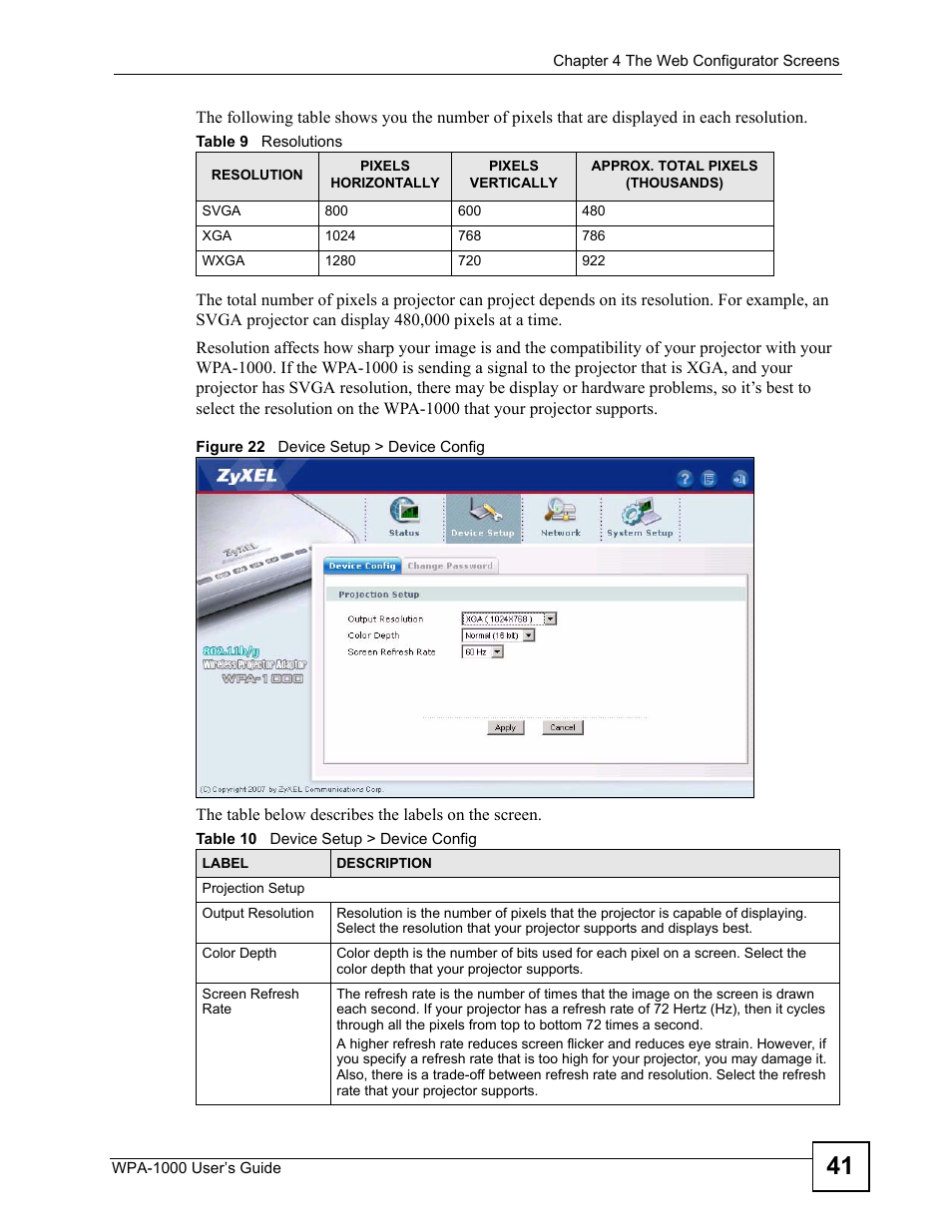 Figure 22 device setup > device config | ZyXEL Communications WPA-1000 User Manual | Page 41 / 160
