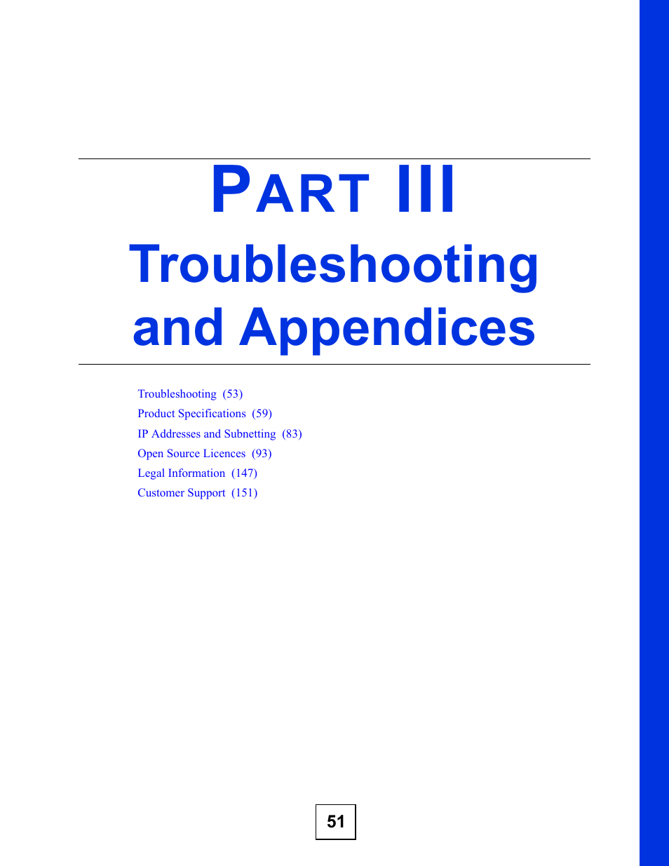 Troubleshooting and appendices, Part iii: troubleshooting and appendices | ZyXEL Communications WPA-1000 User Manual | Page 51 / 160
