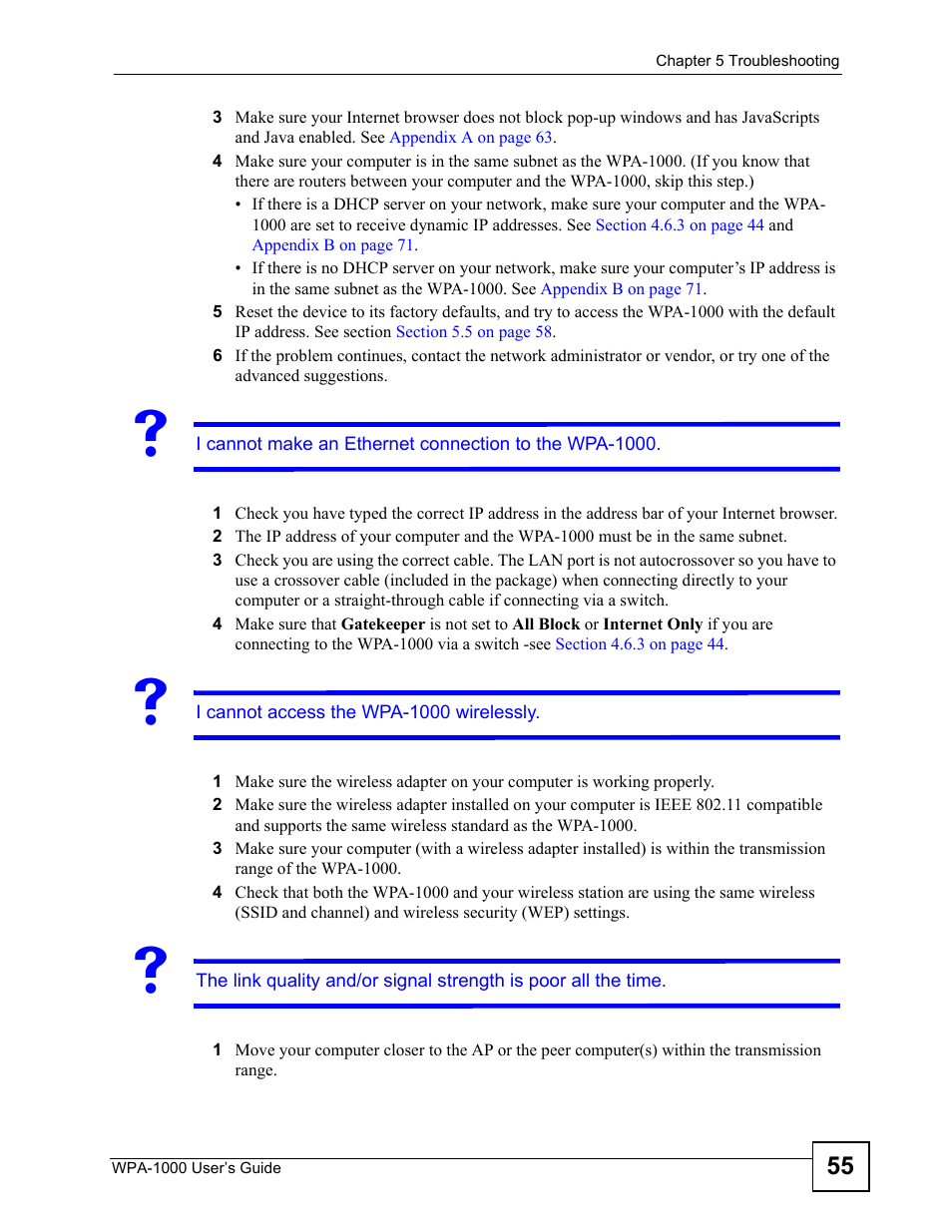 ZyXEL Communications WPA-1000 User Manual | Page 55 / 160