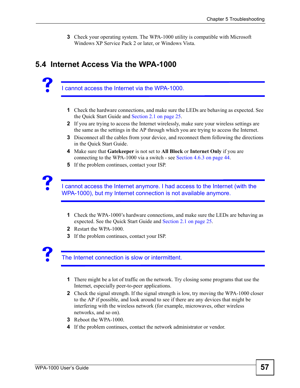 4 internet access via the wpa-1000, Internet access via the wpa-1000 | ZyXEL Communications WPA-1000 User Manual | Page 57 / 160