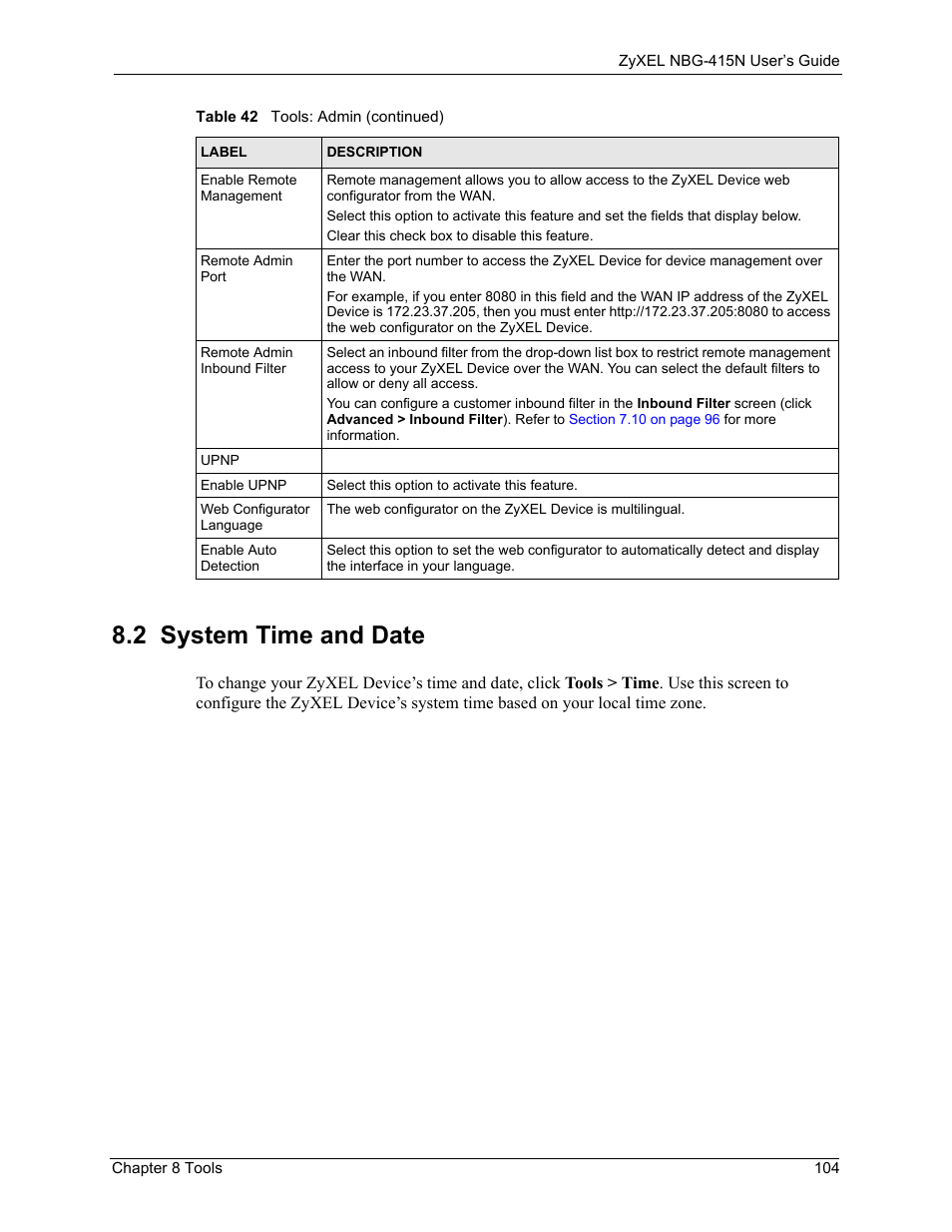 2 system time and date | ZyXEL Communications NBG-415N User Manual | Page 104 / 155