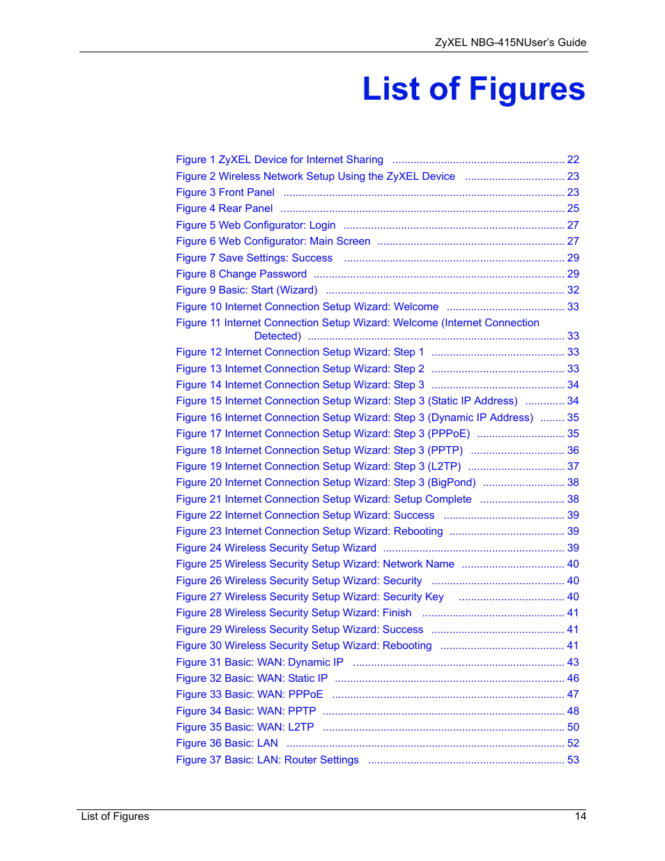 List of figures | ZyXEL Communications NBG-415N User Manual | Page 14 / 155