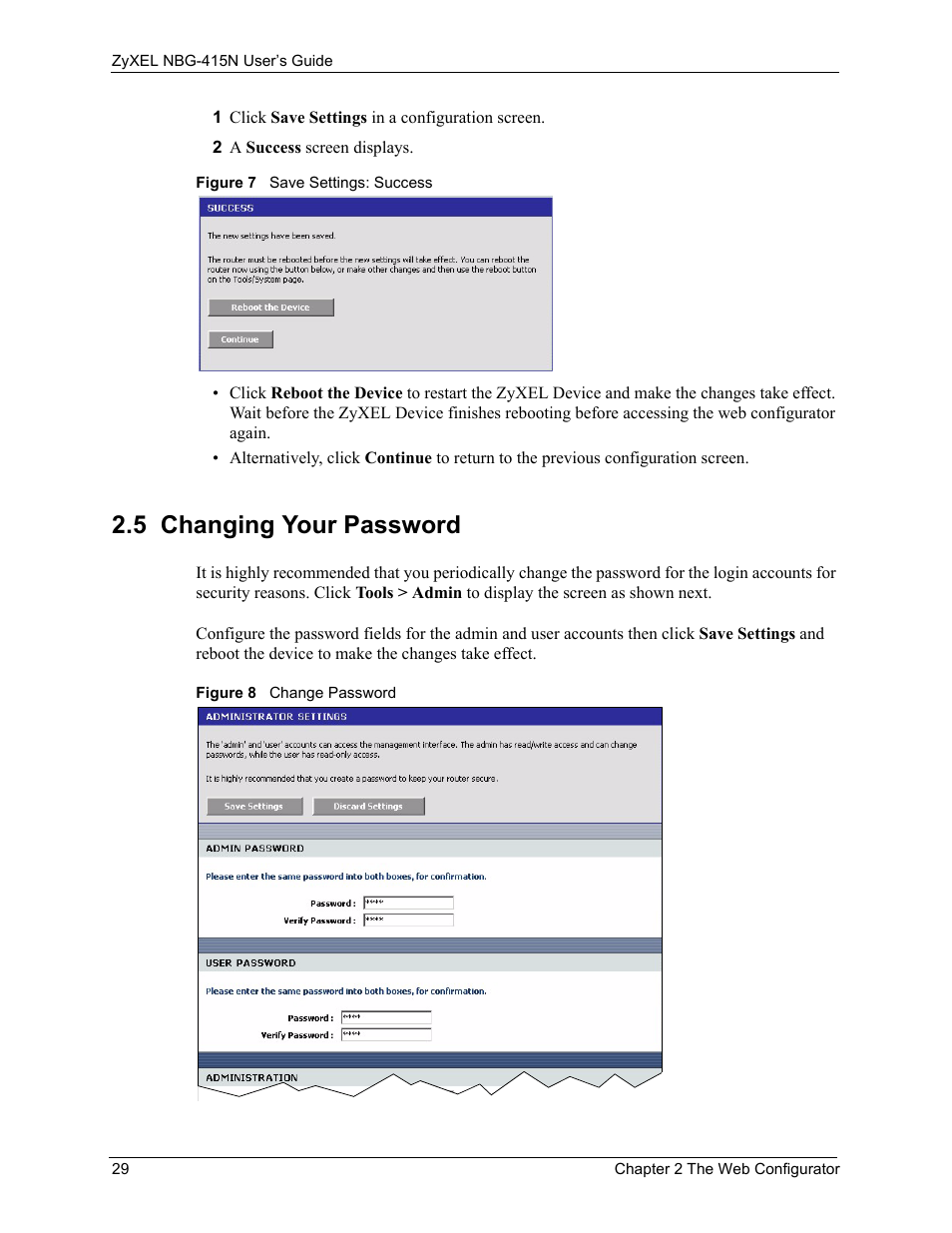 5 changing your password | ZyXEL Communications NBG-415N User Manual | Page 29 / 155