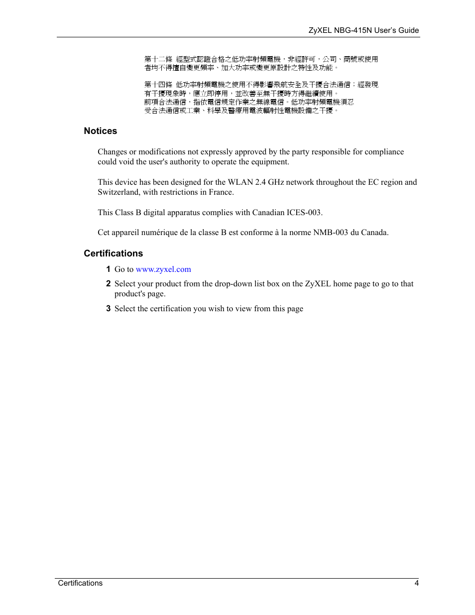 ZyXEL Communications NBG-415N User Manual | Page 4 / 155