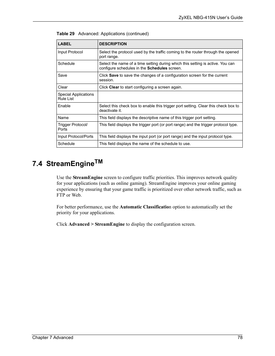4 streamenginetm, 4 streamengine | ZyXEL Communications NBG-415N User Manual | Page 78 / 155