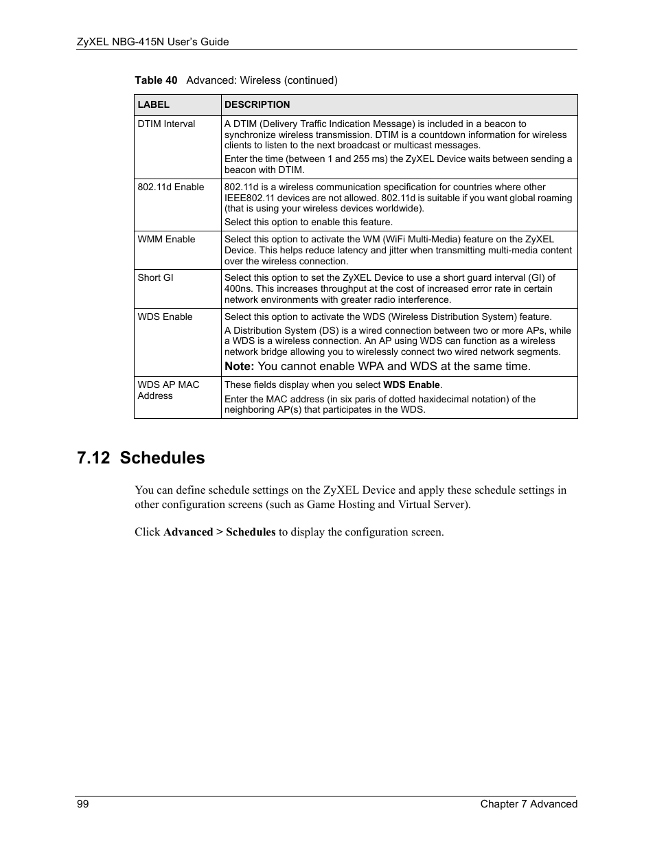 12 schedules | ZyXEL Communications NBG-415N User Manual | Page 99 / 155