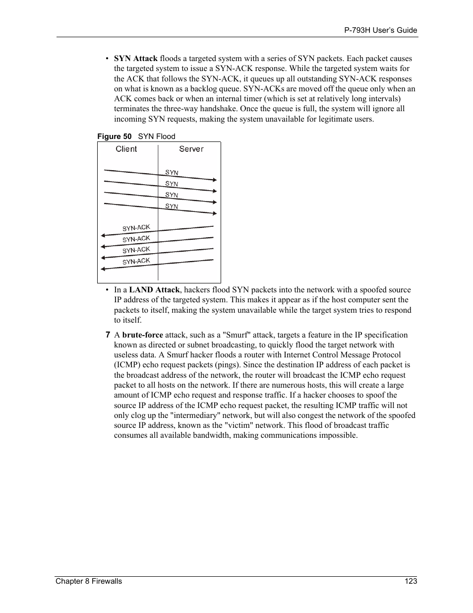 Figure 50 syn flood | ZyXEL Communications G.SHDSL.bis 4-port Security Gateway P-793H User Manual | Page 123 / 432