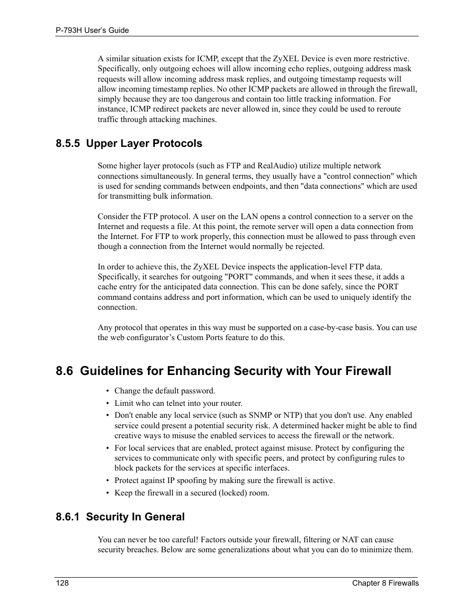 5 upper layer protocols, 1 security in general | ZyXEL Communications G.SHDSL.bis 4-port Security Gateway P-793H User Manual | Page 128 / 432