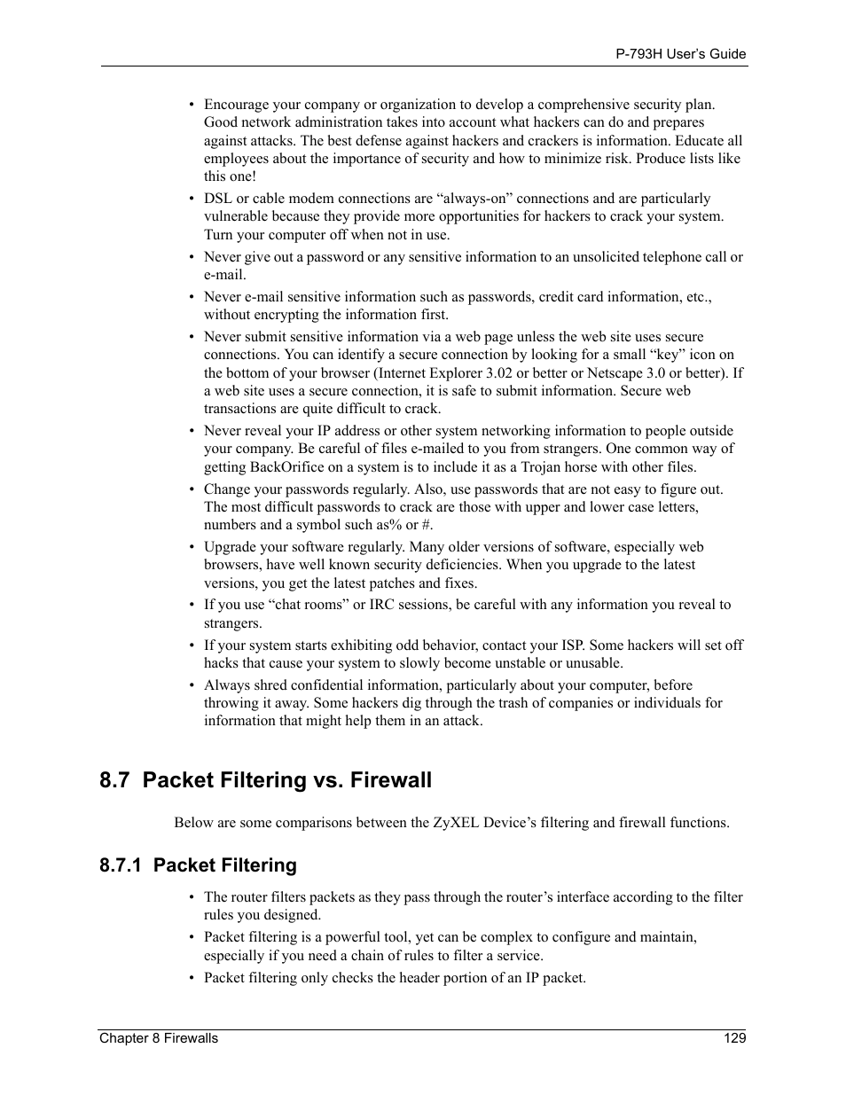 7 packet filtering vs. firewall, 1 packet filtering | ZyXEL Communications G.SHDSL.bis 4-port Security Gateway P-793H User Manual | Page 129 / 432