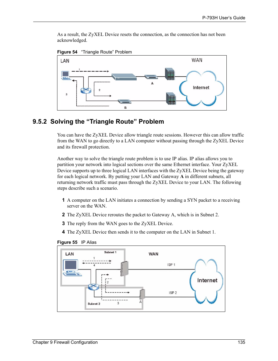 2 solving the “triangle route” problem | ZyXEL Communications G.SHDSL.bis 4-port Security Gateway P-793H User Manual | Page 135 / 432