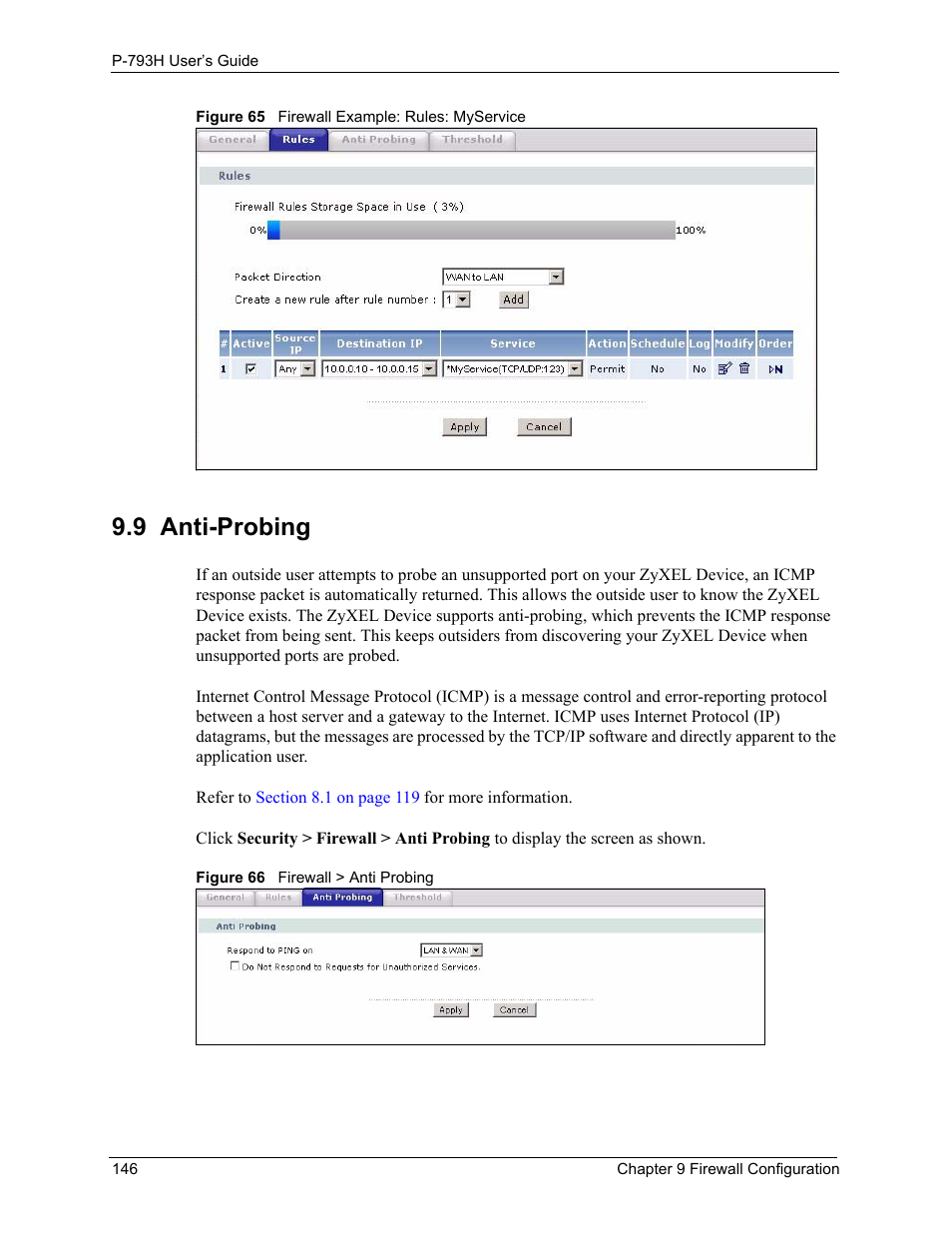 9 anti-probing | ZyXEL Communications G.SHDSL.bis 4-port Security Gateway P-793H User Manual | Page 146 / 432