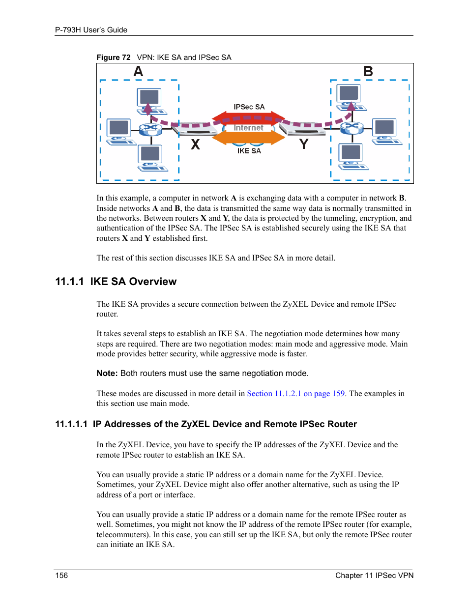 1 ike sa overview, Figure 72 vpn: ike sa and ipsec sa | ZyXEL Communications G.SHDSL.bis 4-port Security Gateway P-793H User Manual | Page 156 / 432