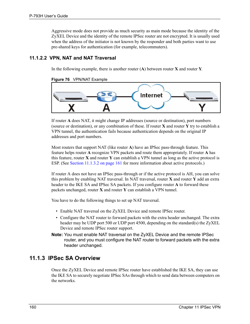 2 vpn, nat and nat traversal, 3 ipsec sa overview, Figure 76 vpn/nat example | ZyXEL Communications G.SHDSL.bis 4-port Security Gateway P-793H User Manual | Page 160 / 432