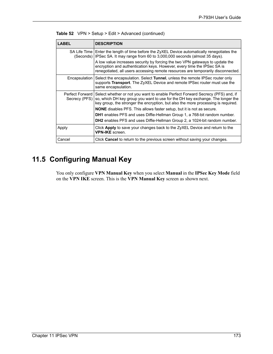 5 configuring manual key | ZyXEL Communications G.SHDSL.bis 4-port Security Gateway P-793H User Manual | Page 173 / 432