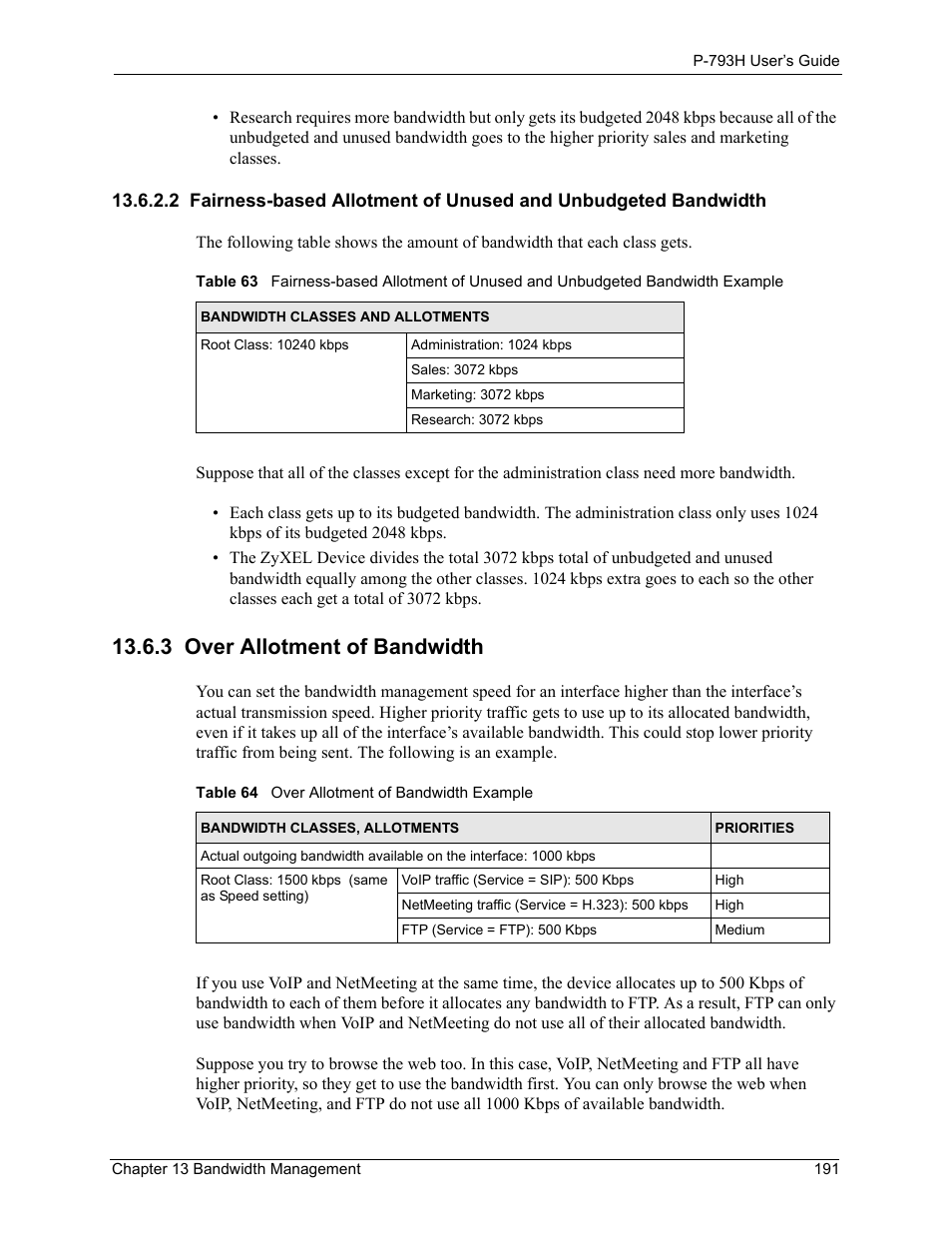 3 over allotment of bandwidth | ZyXEL Communications G.SHDSL.bis 4-port Security Gateway P-793H User Manual | Page 191 / 432