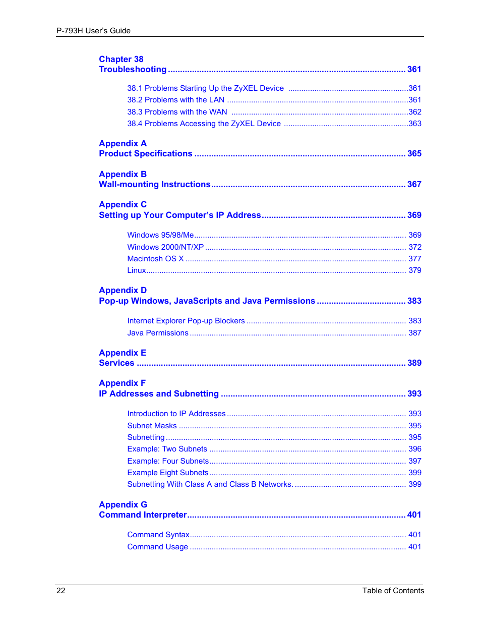 ZyXEL Communications G.SHDSL.bis 4-port Security Gateway P-793H User Manual | Page 22 / 432