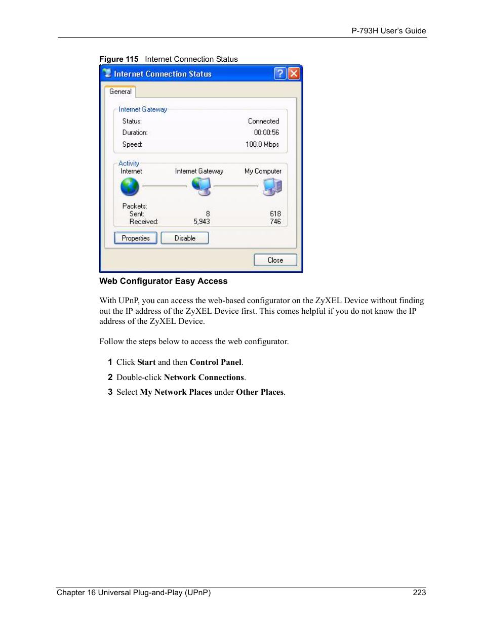 Figure 115 internet connection status | ZyXEL Communications G.SHDSL.bis 4-port Security Gateway P-793H User Manual | Page 223 / 432