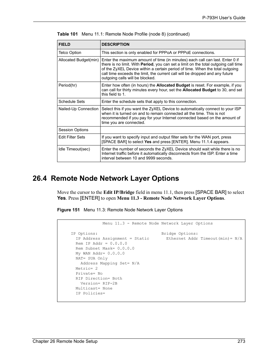 4 remote node network layer options | ZyXEL Communications G.SHDSL.bis 4-port Security Gateway P-793H User Manual | Page 273 / 432