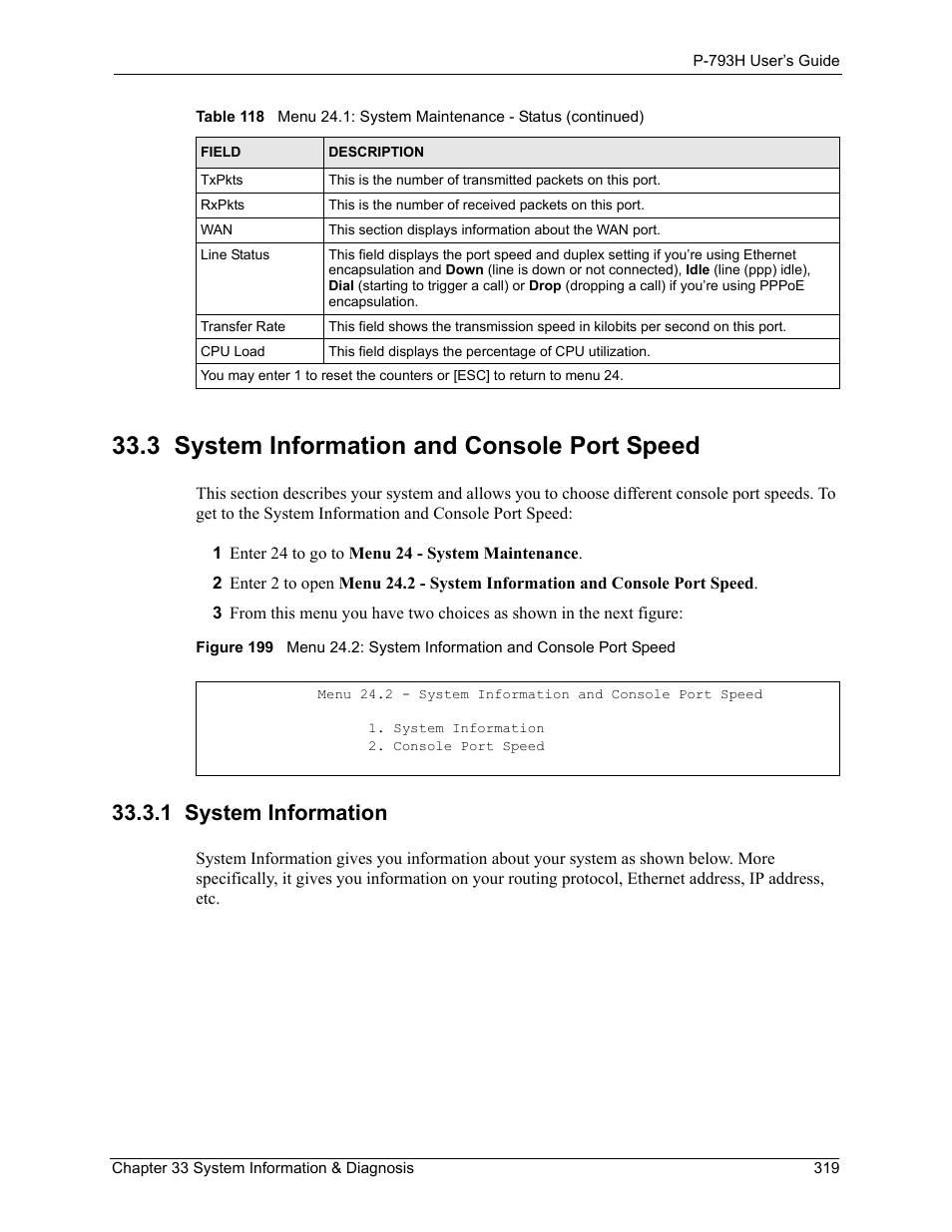 3 system information and console port speed, 1 system information | ZyXEL Communications G.SHDSL.bis 4-port Security Gateway P-793H User Manual | Page 319 / 432