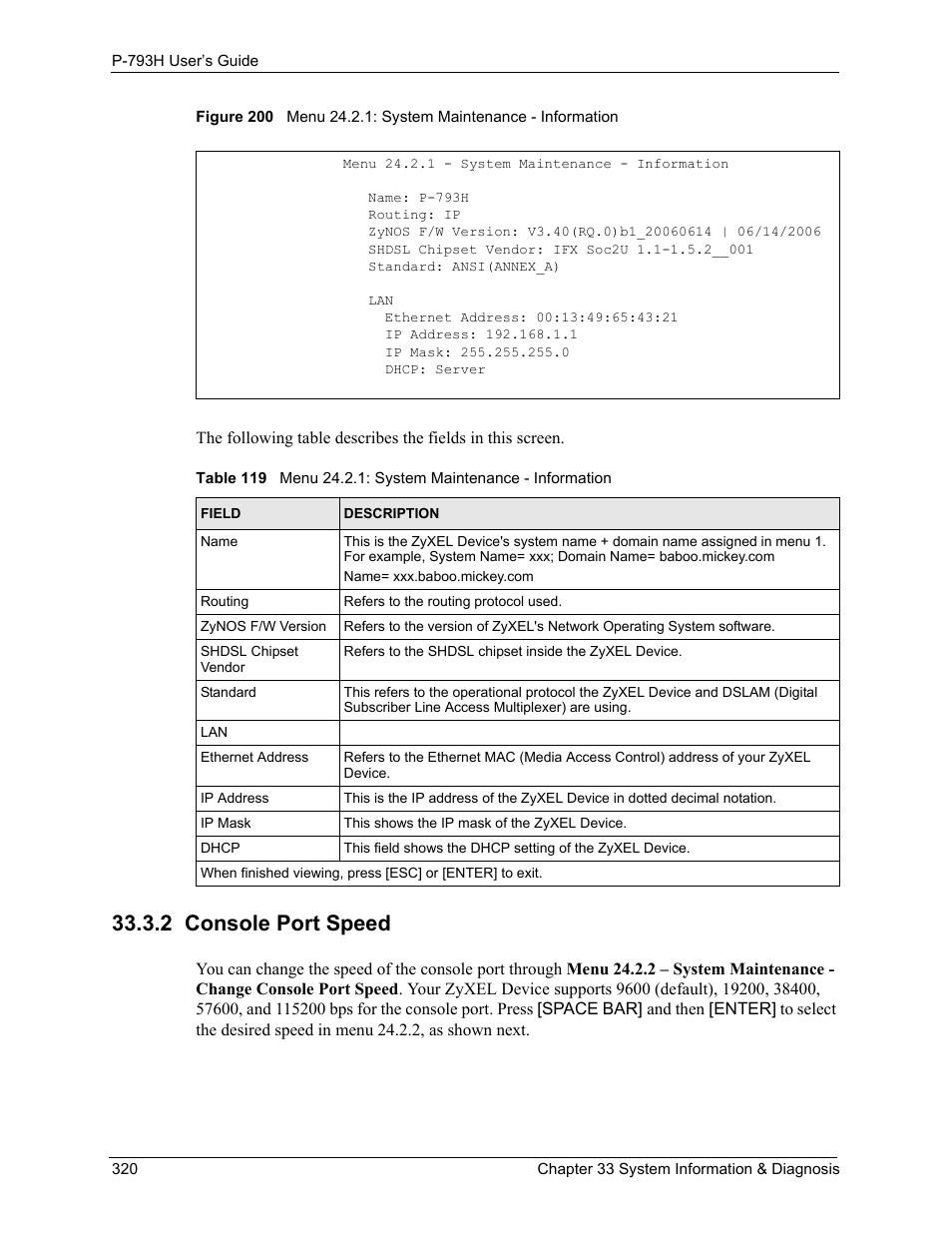 2 console port speed | ZyXEL Communications G.SHDSL.bis 4-port Security Gateway P-793H User Manual | Page 320 / 432