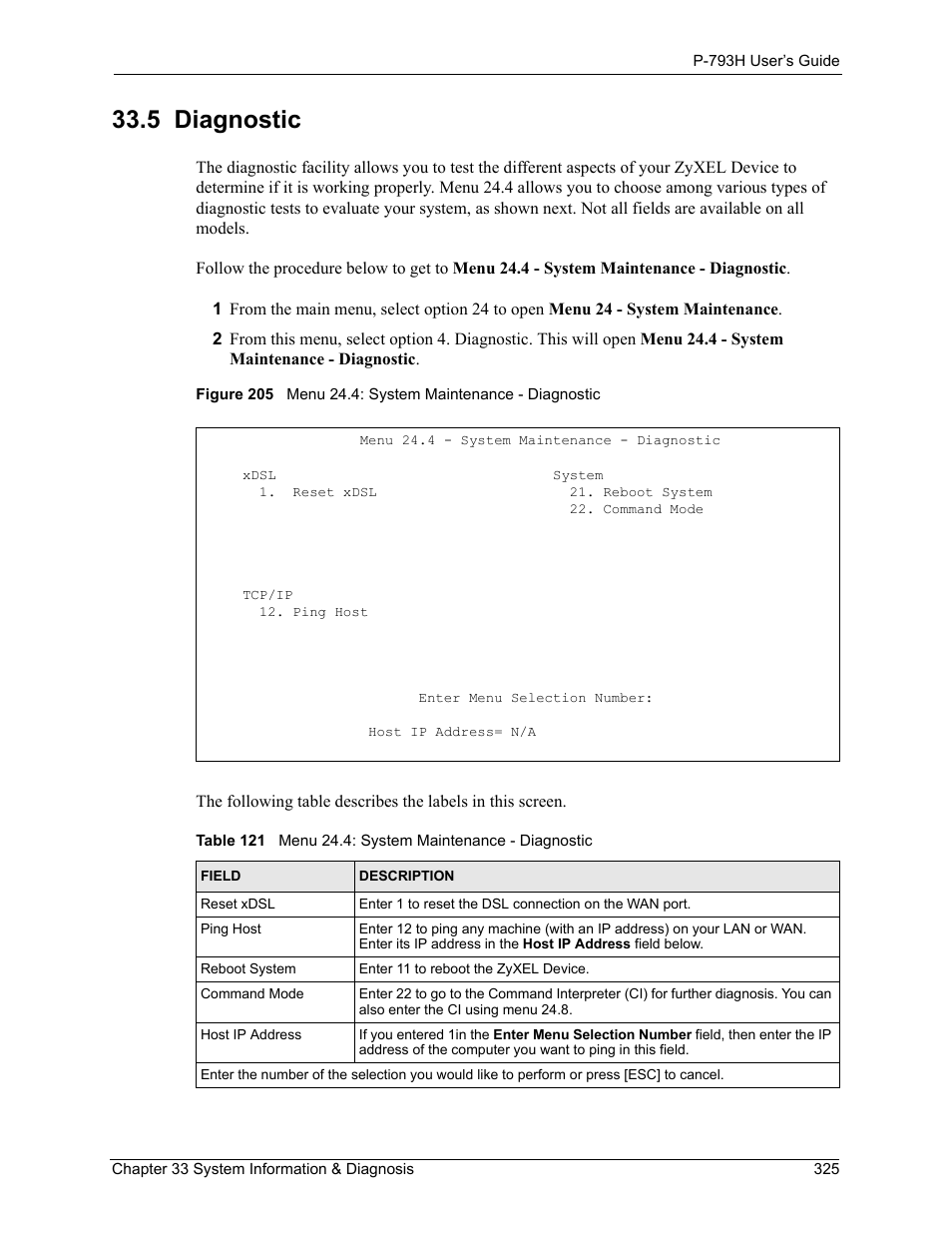 5 diagnostic | ZyXEL Communications G.SHDSL.bis 4-port Security Gateway P-793H User Manual | Page 325 / 432