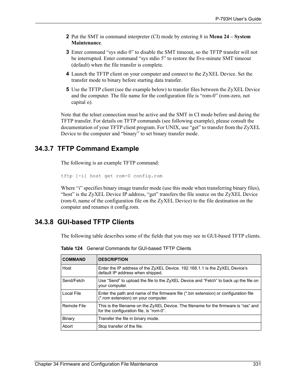 7 tftp command example, 8 gui-based tftp clients | ZyXEL Communications G.SHDSL.bis 4-port Security Gateway P-793H User Manual | Page 331 / 432